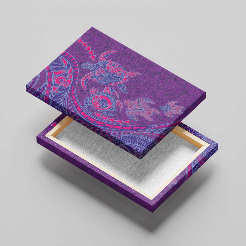 Hawaiian Turtles and Polynesian Art Tattoo Canvas Wall Art Dusky Violet