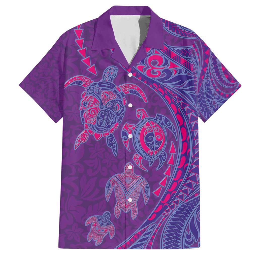 Hawaiian Turtles and Polynesian Art Tattoo Family Matching Long Sleeve Bodycon Dress and Hawaiian Shirt Dusky Violet LT03 Dad's Shirt - Short Sleeve Purple - Polynesian Pride