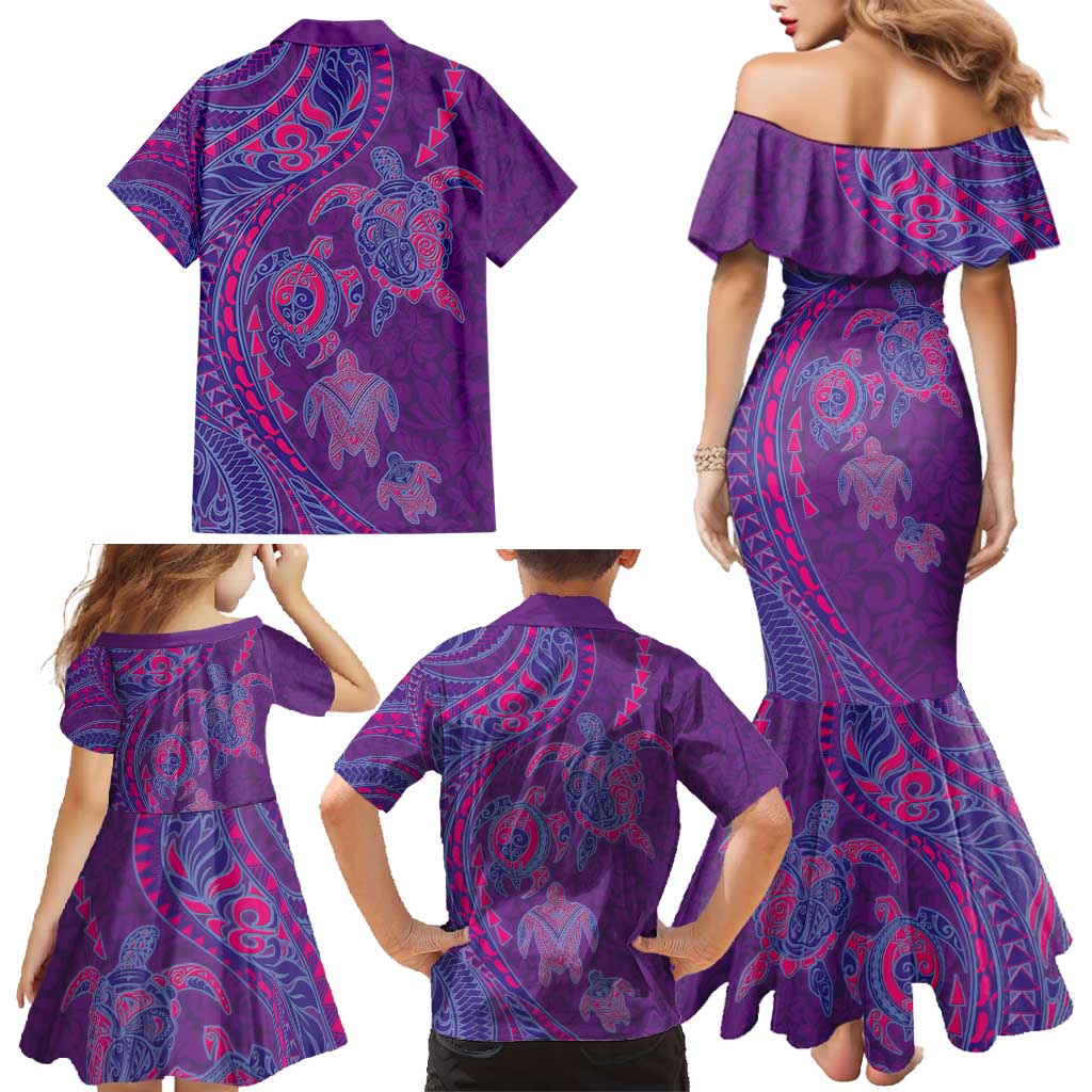 Hawaiian Turtles and Polynesian Art Tattoo Family Matching Mermaid Dress and Hawaiian Shirt Dusky Violet LT03 - Polynesian Pride
