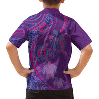 Hawaiian Turtles and Polynesian Art Tattoo Family Matching Off The Shoulder Long Sleeve Dress and Hawaiian Shirt Dusky Violet LT03 - Polynesian Pride