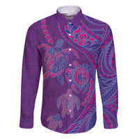 Hawaiian Turtles and Polynesian Art Tattoo Family Matching Off The Shoulder Long Sleeve Dress and Hawaiian Shirt Dusky Violet LT03 Dad's Shirt - Long Sleeve Purple - Polynesian Pride