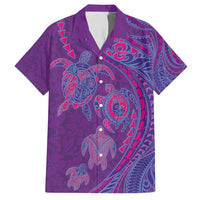 Hawaiian Turtles and Polynesian Art Tattoo Family Matching Off Shoulder Maxi Dress and Hawaiian Shirt Dusky Violet LT03 Dad's Shirt - Short Sleeve Purple - Polynesian Pride