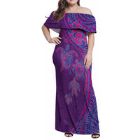 Hawaiian Turtles and Polynesian Art Tattoo Family Matching Off Shoulder Maxi Dress and Hawaiian Shirt Dusky Violet LT03 Mom's Dress Purple - Polynesian Pride