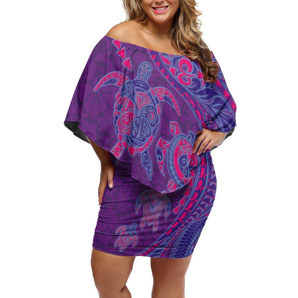 Hawaiian Turtles and Polynesian Art Tattoo Family Matching Off Shoulder Short Dress and Hawaiian Shirt Dusky Violet LT03 Mom's Dress Purple - Polynesian Pride