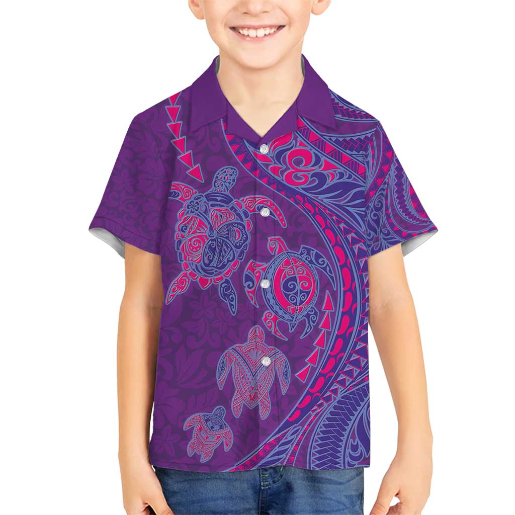 Hawaiian Turtles and Polynesian Art Tattoo Family Matching Off Shoulder Short Dress and Hawaiian Shirt Dusky Violet LT03 Son's Shirt Purple - Polynesian Pride