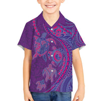 Hawaiian Turtles and Polynesian Art Tattoo Family Matching Off Shoulder Short Dress and Hawaiian Shirt Dusky Violet LT03 Son's Shirt Purple - Polynesian Pride
