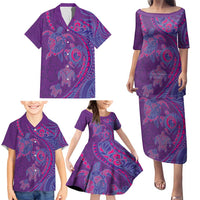 Hawaiian Turtles and Polynesian Art Tattoo Family Matching Puletasi and Hawaiian Shirt Dusky Violet LT03 - Polynesian Pride