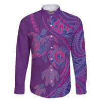 Hawaiian Turtles and Polynesian Art Tattoo Family Matching Summer Maxi Dress and Hawaiian Shirt Dusky Violet LT03 Dad's Shirt - Long Sleeve Purple - Polynesian Pride