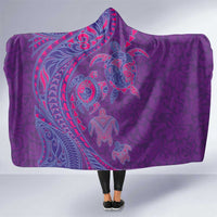 Hawaiian Turtles and Polynesian Art Tattoo Hooded Blanket Dusky Violet