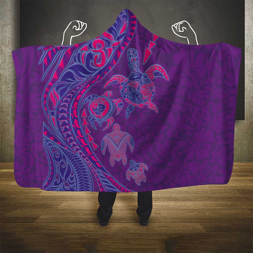 Hawaiian Turtles and Polynesian Art Tattoo Hooded Blanket Dusky Violet