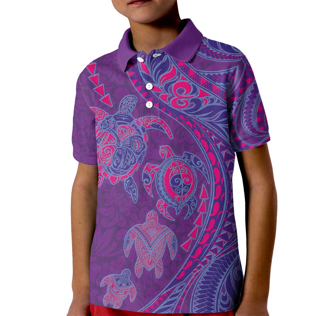 Hawaiian Turtles and Polynesian Art Tattoo Kid Polo Shirt Dusky Violet