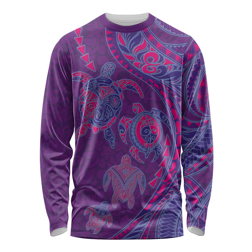Hawaiian Turtles and Polynesian Art Tattoo Long Sleeve Shirt Dusky Violet