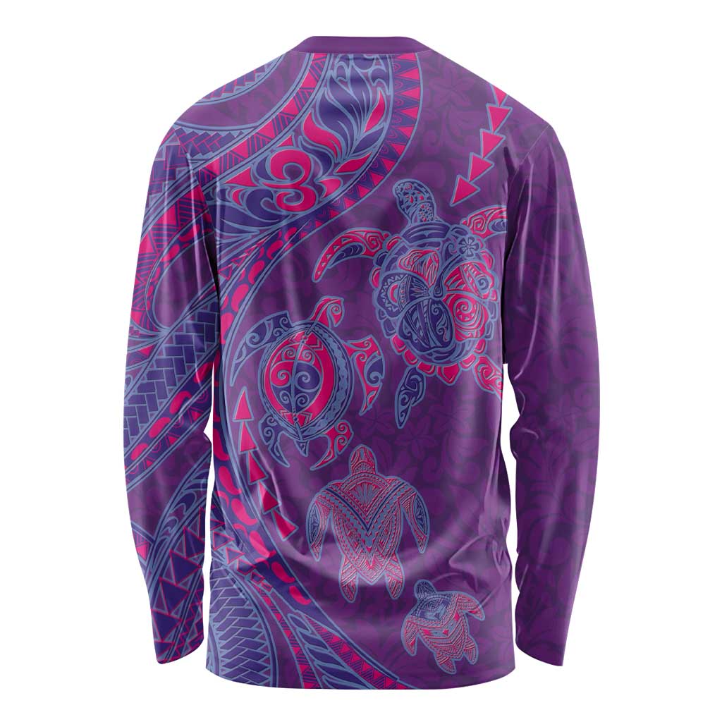 Hawaiian Turtles and Polynesian Art Tattoo Long Sleeve Shirt Dusky Violet