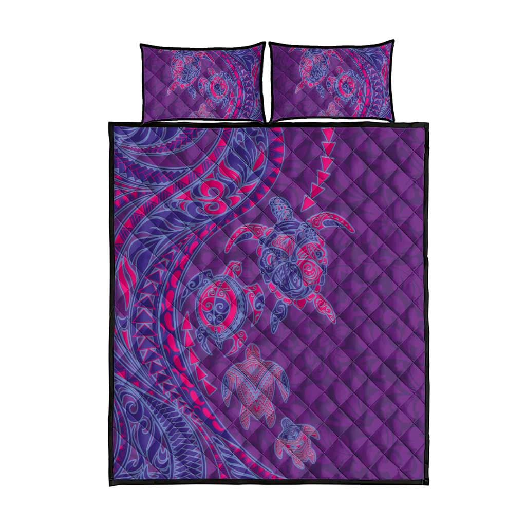 Hawaiian Turtles and Polynesian Art Tattoo Quilt Bed Set Dusky Violet