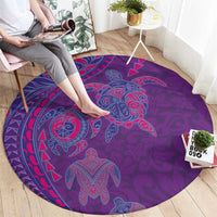 Hawaiian Turtles and Polynesian Art Tattoo Round Carpet Dusky Violet