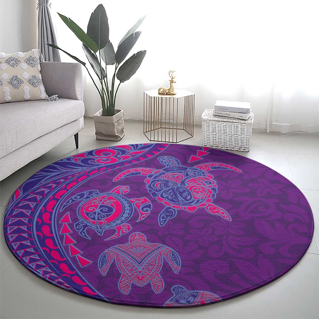 Hawaiian Turtles and Polynesian Art Tattoo Round Carpet Dusky Violet