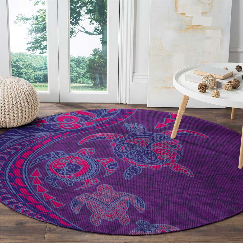 Hawaiian Turtles and Polynesian Art Tattoo Round Carpet Dusky Violet
