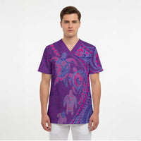 Hawaiian Turtles and Polynesian Art Tattoo Scrub Top Dusky Violet LT03 - Polynesian Pride