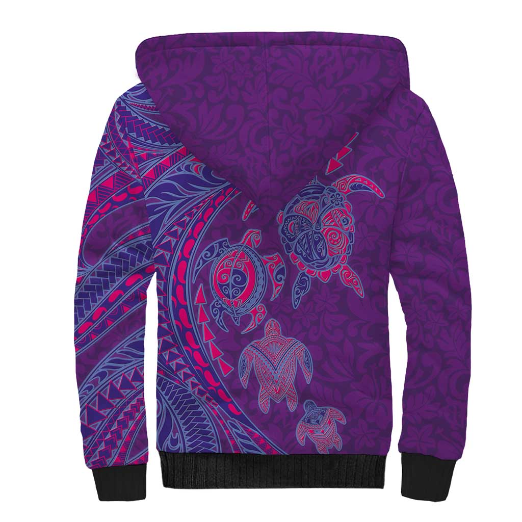 Hawaiian Turtles and Polynesian Art Tattoo Sherpa Hoodie Dusky Violet