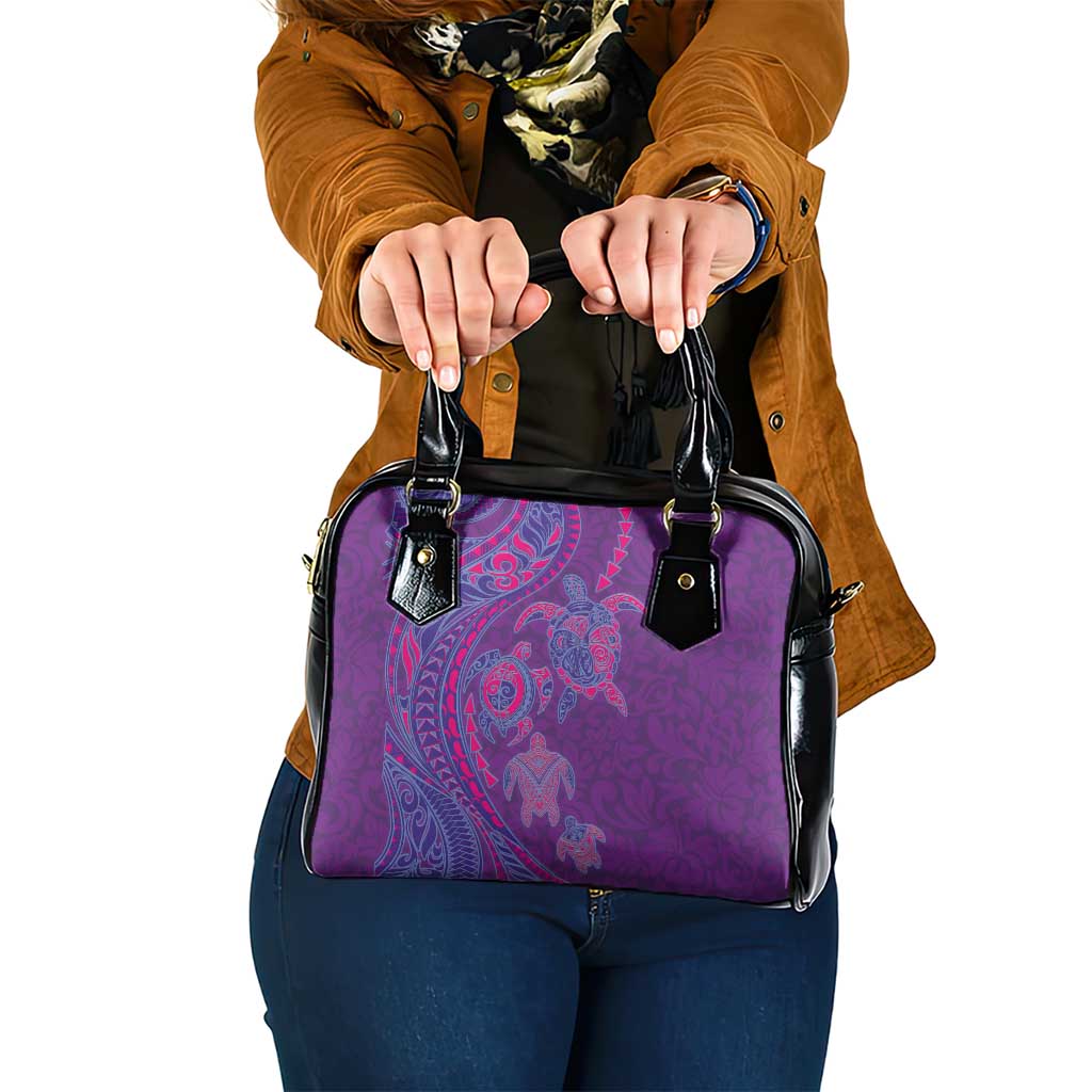 Hawaiian Turtles and Polynesian Art Tattoo Shoulder Handbag Dusky Violet