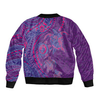 Hawaiian Turtles and Polynesian Art Tattoo Sleeve Zip Bomber Jacket Dusky Violet