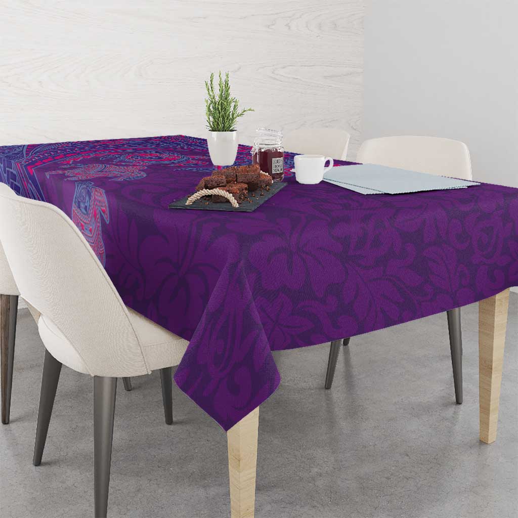 Hawaiian Turtles and Polynesian Art Tattoo Tablecloth Dusky Violet