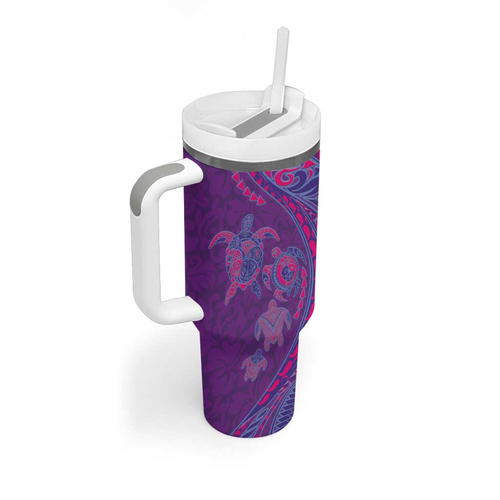 Hawaiian Turtles and Polynesian Art Tattoo Tumbler With Handle Dusky Violet