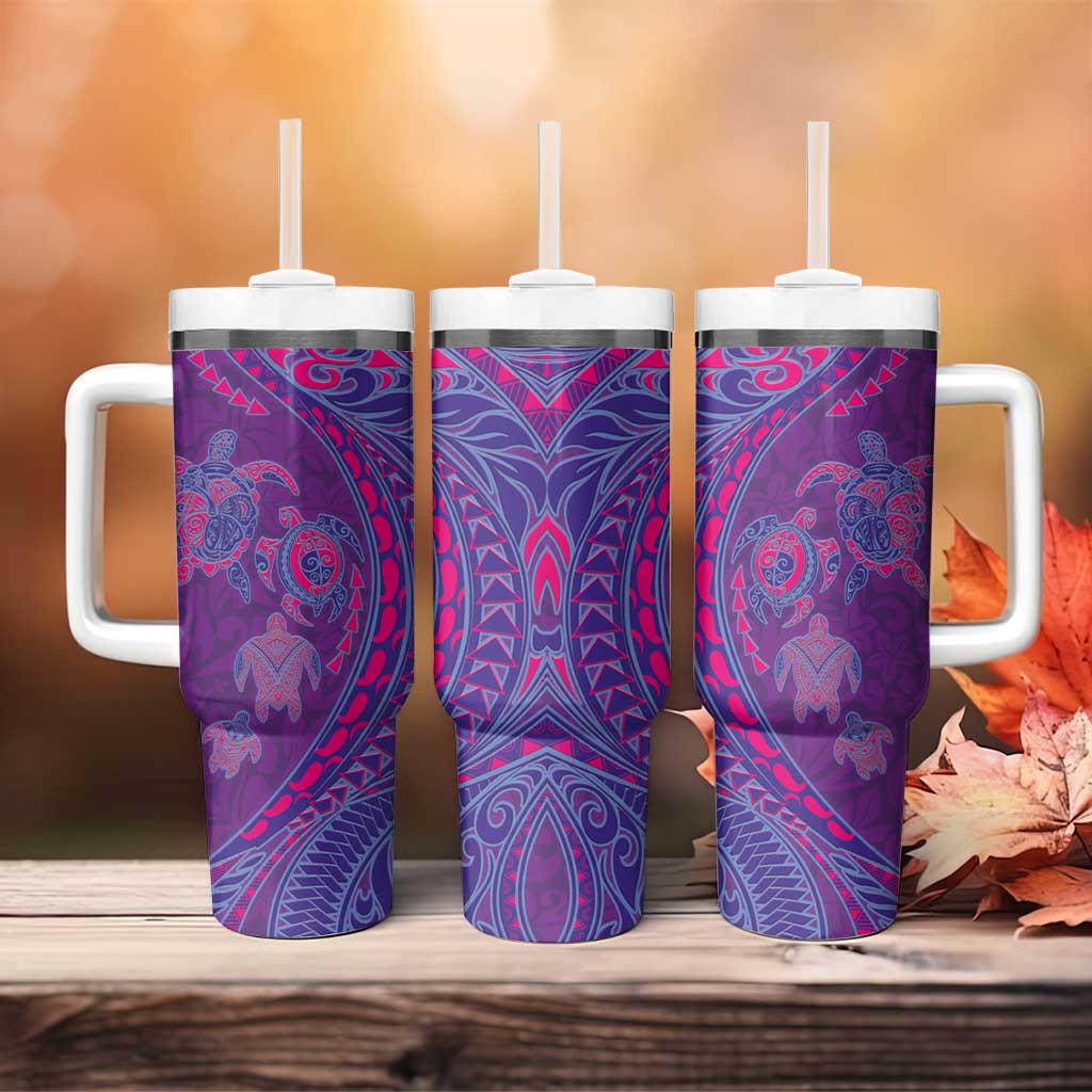 Hawaiian Turtles and Polynesian Art Tattoo Tumbler With Handle Dusky Violet