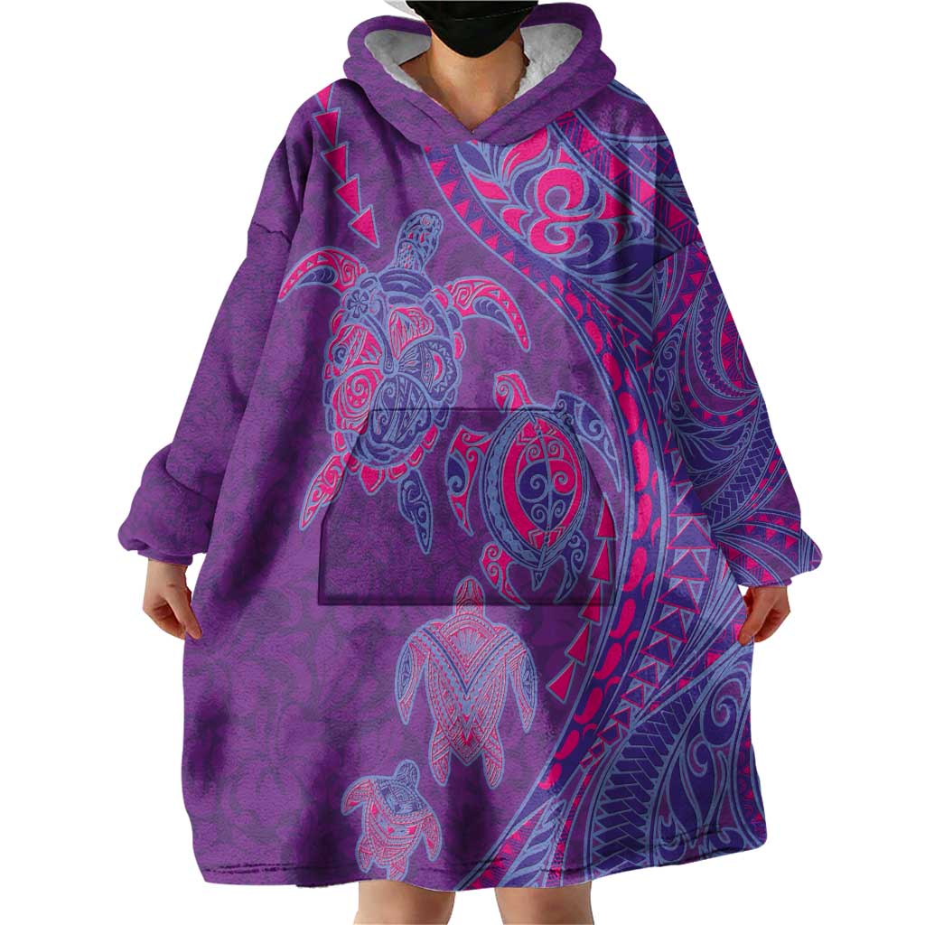 Hawaiian Turtles and Polynesian Art Tattoo Wearable Blanket Hoodie Dusky Violet
