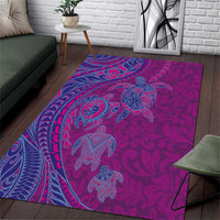 Hawaiian Turtles and Polynesian Art Tattoo Area Rug Cerise