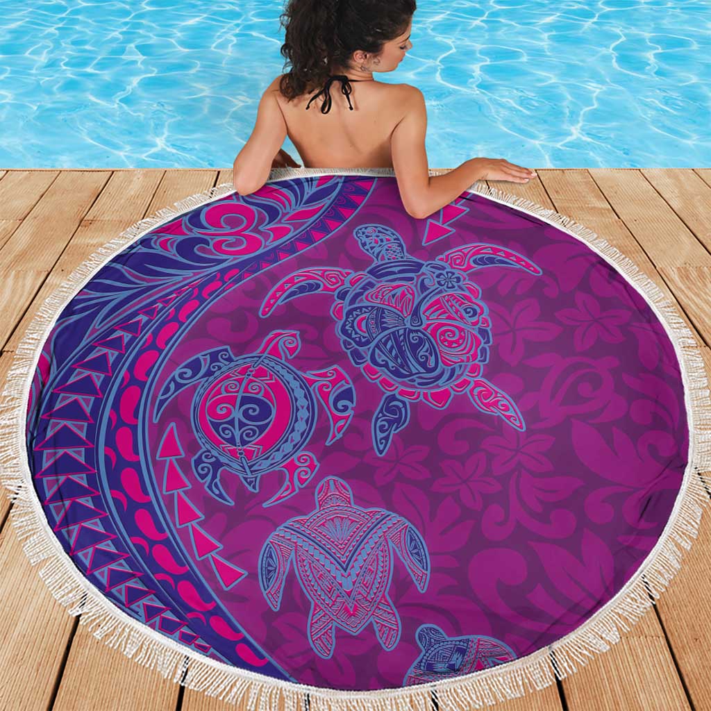 Hawaiian Turtles and Polynesian Art Tattoo Beach Blanket Cerise
