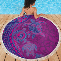 Hawaiian Turtles and Polynesian Art Tattoo Beach Blanket Cerise