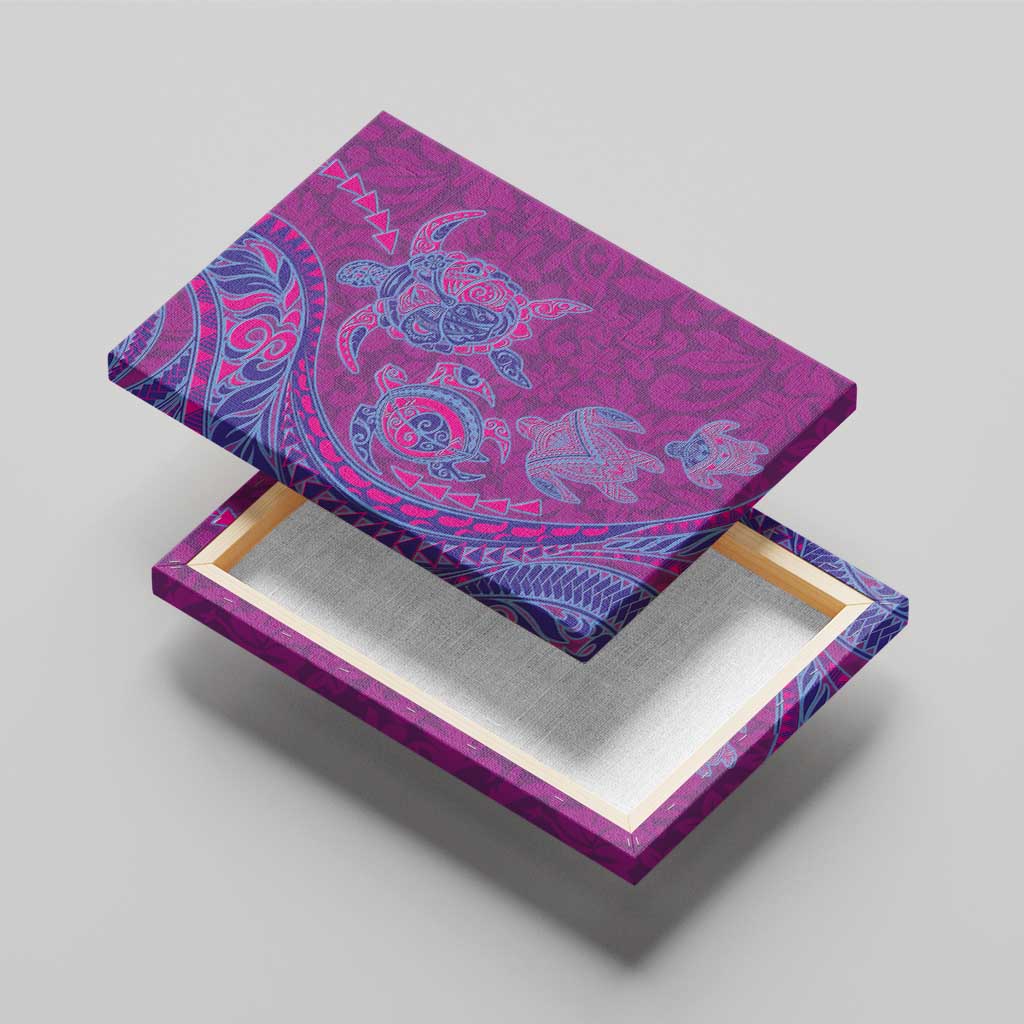 Hawaiian Turtles and Polynesian Art Tattoo Canvas Wall Art Cerise