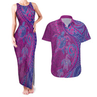 Hawaiian Turtles and Polynesian Art Tattoo Couples Matching Tank Maxi Dress and Hawaiian Shirt Cerise LT03 Pink - Polynesian Pride