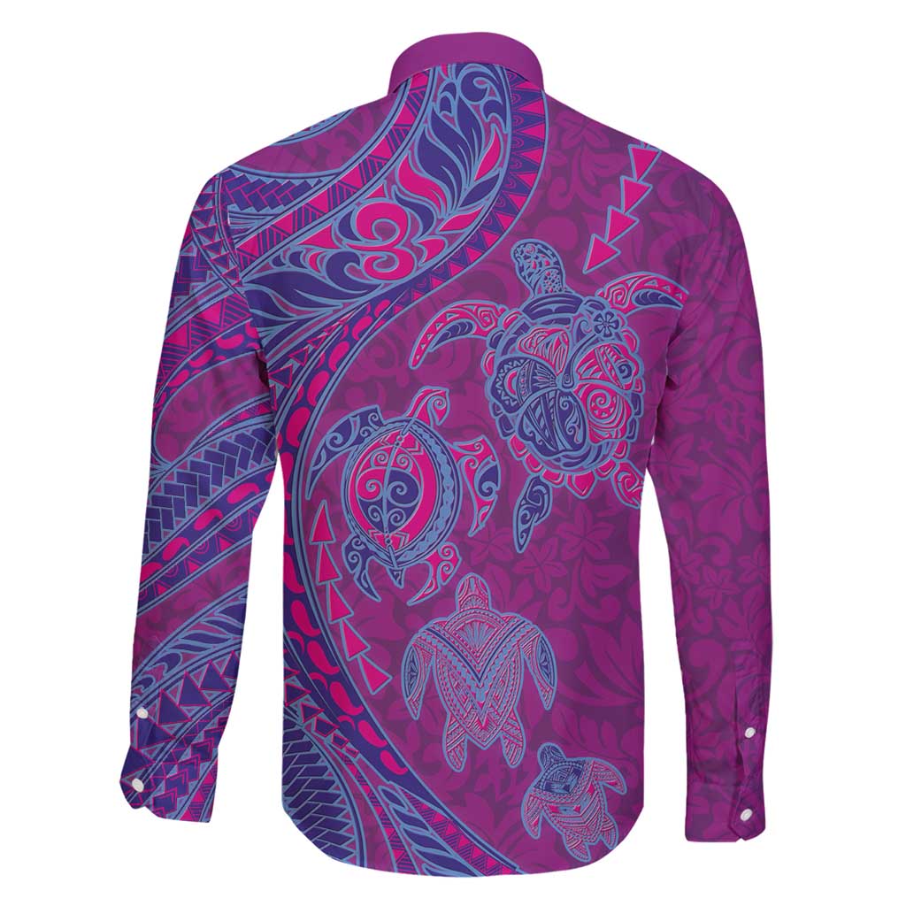Hawaiian Turtles and Polynesian Art Tattoo Family Matching Long Sleeve Bodycon Dress and Hawaiian Shirt Cerise LT03 - Polynesian Pride