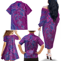 Hawaiian Turtles and Polynesian Art Tattoo Family Matching Off The Shoulder Long Sleeve Dress and Hawaiian Shirt Cerise LT03 - Polynesian Pride