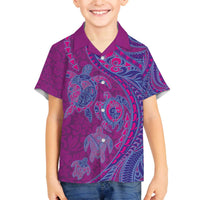 Hawaiian Turtles and Polynesian Art Tattoo Family Matching Off The Shoulder Long Sleeve Dress and Hawaiian Shirt Cerise LT03 Son's Shirt Pink - Polynesian Pride