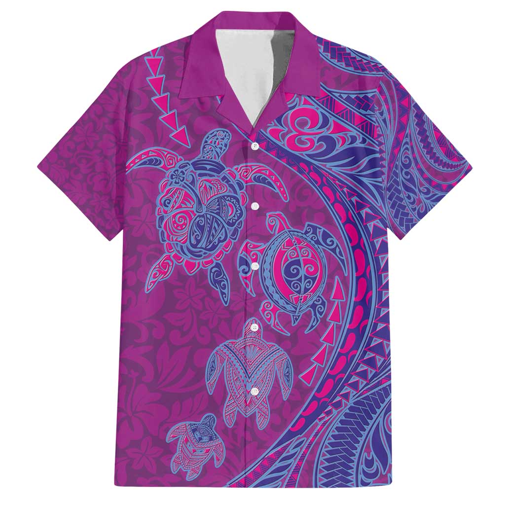 Hawaiian Turtles and Polynesian Art Tattoo Family Matching Off Shoulder Maxi Dress and Hawaiian Shirt Cerise LT03 Dad's Shirt - Short Sleeve Pink - Polynesian Pride