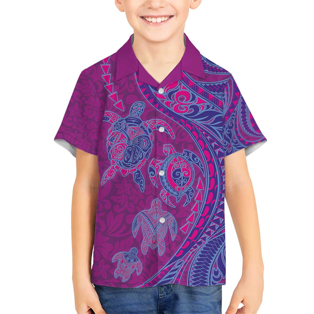Hawaiian Turtles and Polynesian Art Tattoo Family Matching Off Shoulder Maxi Dress and Hawaiian Shirt Cerise LT03 Son's Shirt Pink - Polynesian Pride