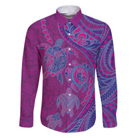 Hawaiian Turtles and Polynesian Art Tattoo Family Matching Puletasi and Hawaiian Shirt Cerise LT03 Dad's Shirt - Long Sleeve Pink - Polynesian Pride