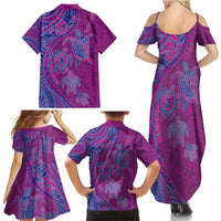 Hawaiian Turtles and Polynesian Art Tattoo Family Matching Summer Maxi Dress and Hawaiian Shirt Cerise LT03 - Polynesian Pride