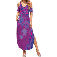 Hawaiian Turtles and Polynesian Art Tattoo Family Matching Summer Maxi Dress and Hawaiian Shirt Cerise LT03 Mom's Dress Pink - Polynesian Pride