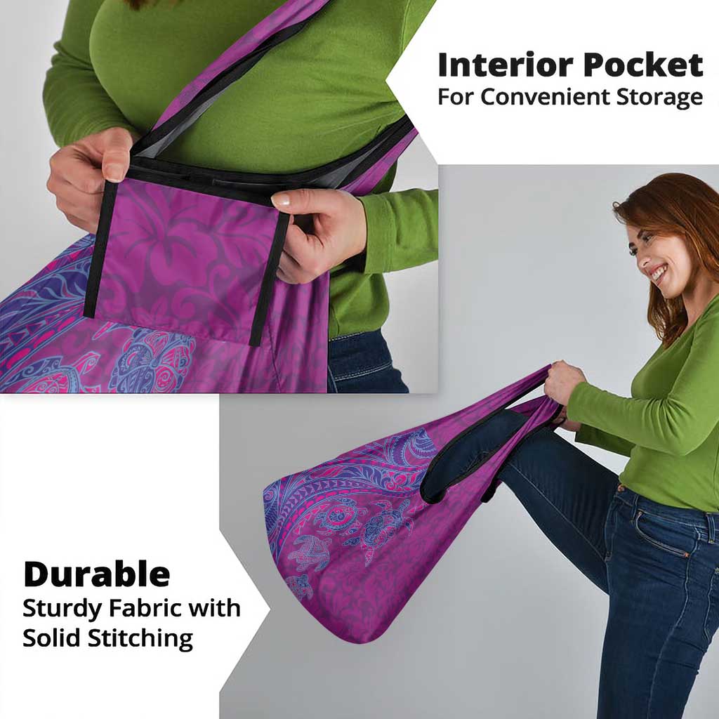 Hawaiian Turtles and Polynesian Art Tattoo Grocery Bag Cerise