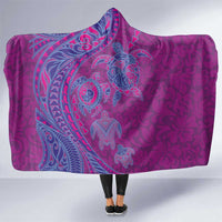 Hawaiian Turtles and Polynesian Art Tattoo Hooded Blanket Cerise