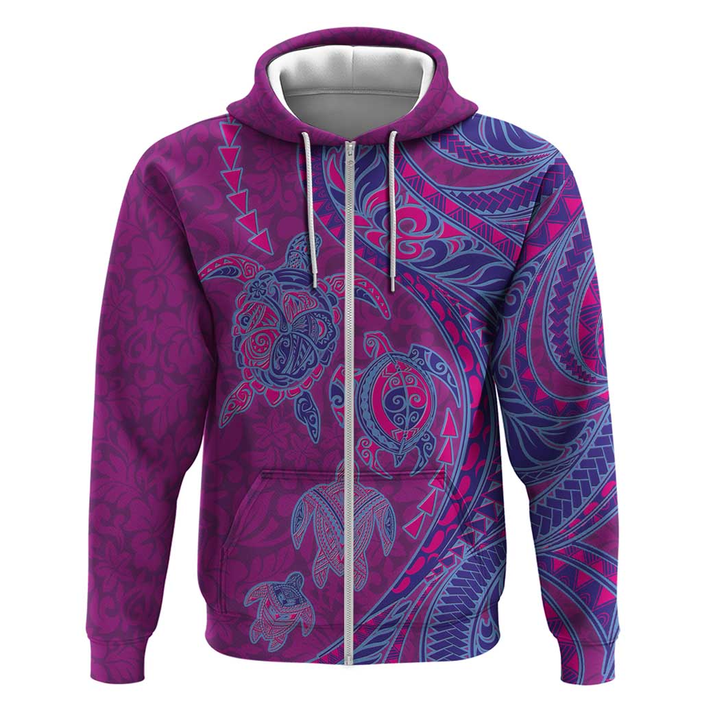 Hawaiian Turtles and Polynesian Art Tattoo Hoodie Cerise