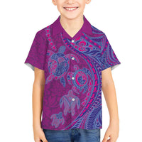 Hawaiian Turtles and Polynesian Art Tattoo Kid Hawaiian Shirt Cerise