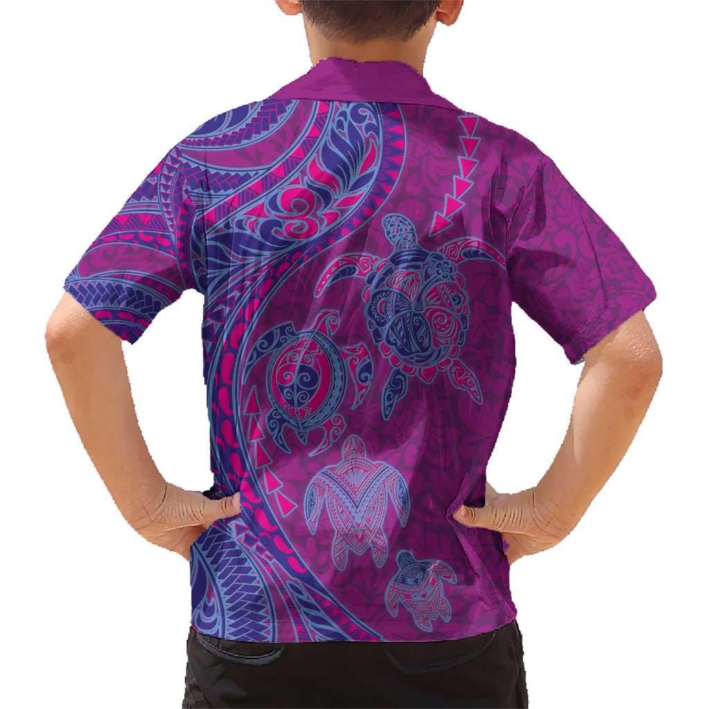 Hawaiian Turtles and Polynesian Art Tattoo Kid Hawaiian Shirt Cerise