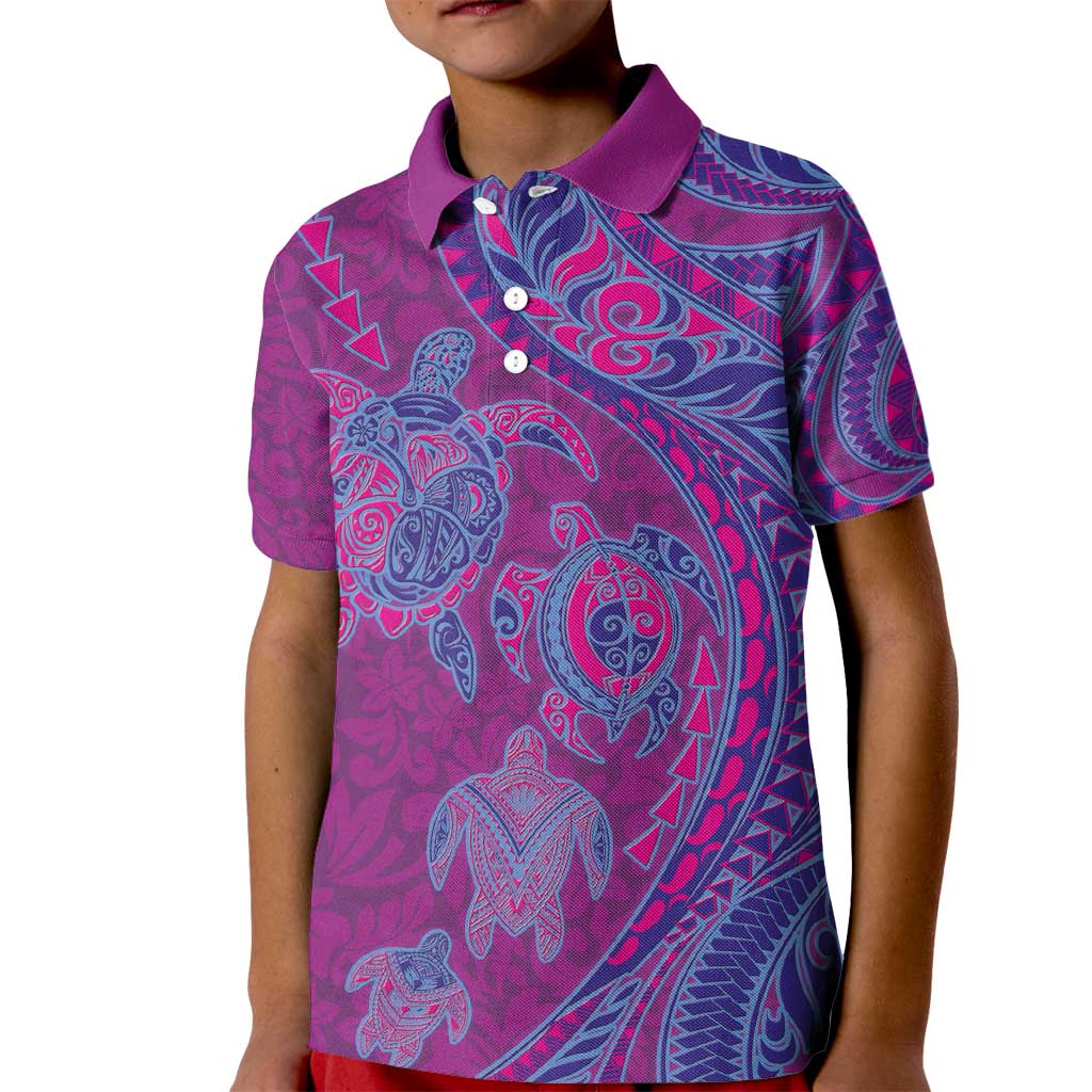 Hawaiian Turtles and Polynesian Art Tattoo Kid Polo Shirt Cerise