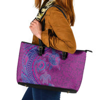 Hawaiian Turtles and Polynesian Art Tattoo Leather Tote Bag Cerise LT03 Pink - Polynesian Pride