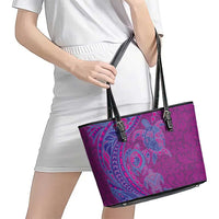 Hawaiian Turtles and Polynesian Art Tattoo Leather Tote Bag Cerise LT03 - Polynesian Pride